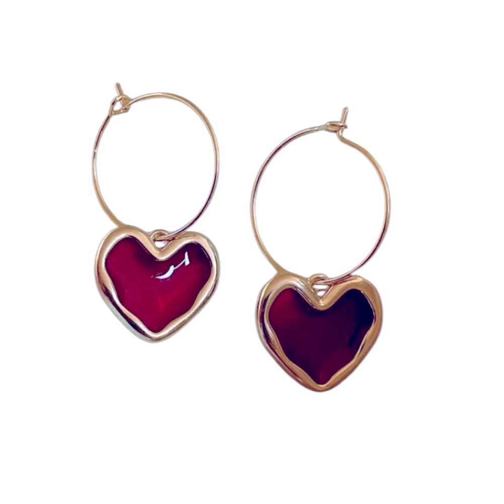 Red Heart Dangle Earrings - Picture 1 of 4